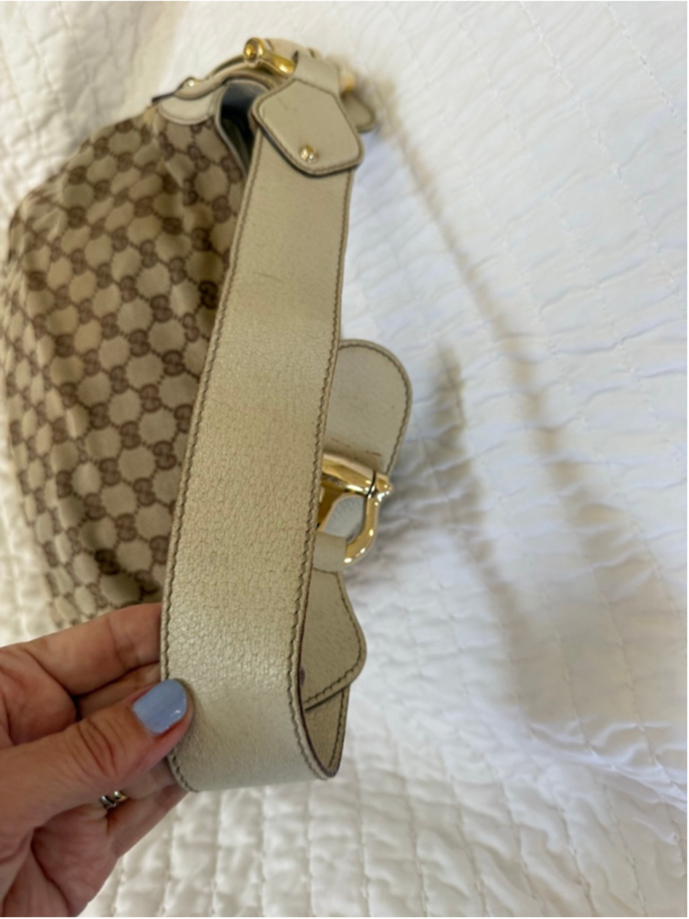 Gucci Shoulder Bag Beige Brown, rubs, wear, discoloration. - Picture 4 of 15